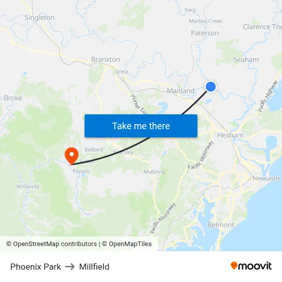 Phoenix Park to Millfield map