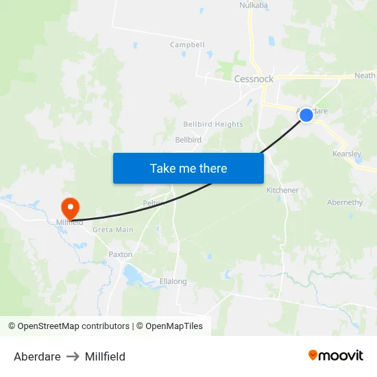 Aberdare to Millfield map