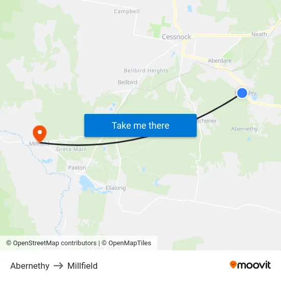 Abernethy to Millfield map