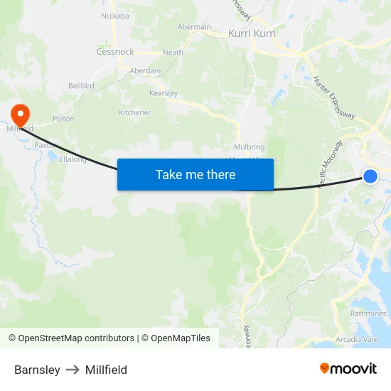 Barnsley to Millfield map