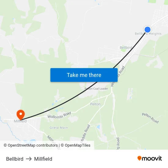 Bellbird to Millfield map
