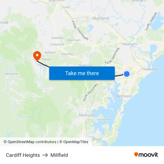 Cardiff Heights to Millfield map