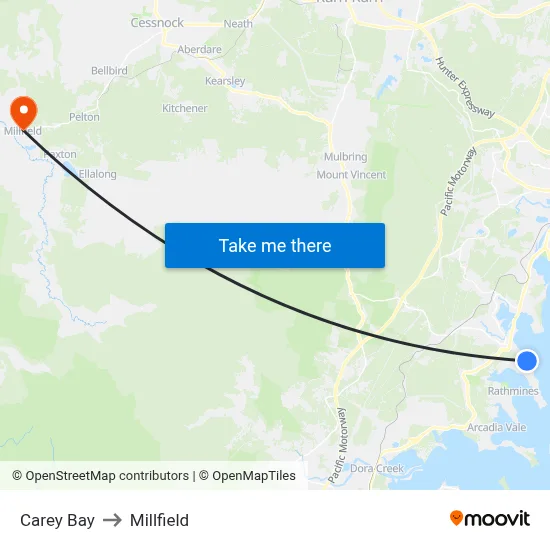 Carey Bay to Millfield map