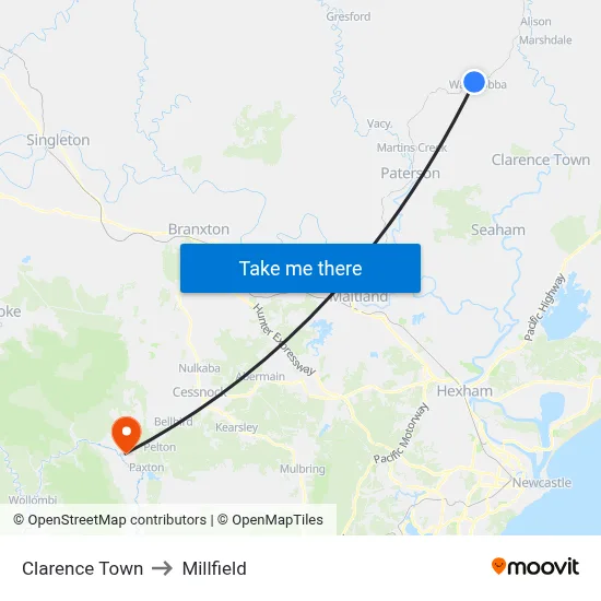 Clarence Town to Millfield map