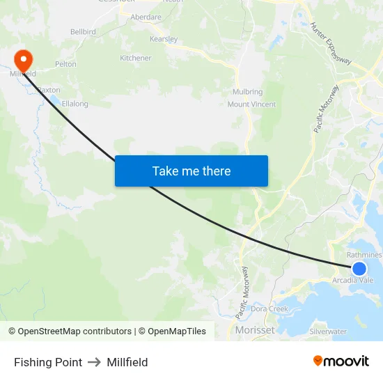 Fishing Point to Millfield map