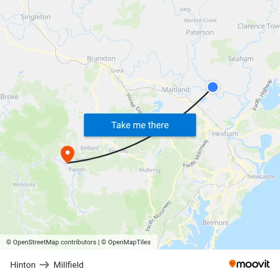 Hinton to Millfield map