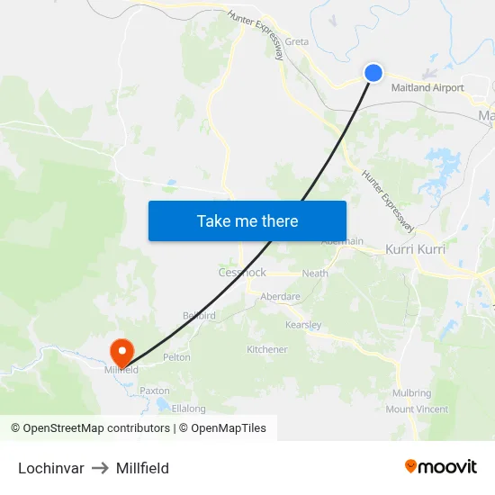 Lochinvar to Millfield map
