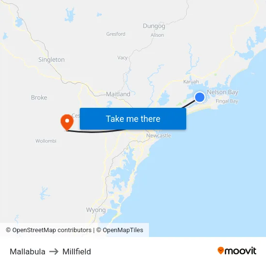 Mallabula to Millfield map