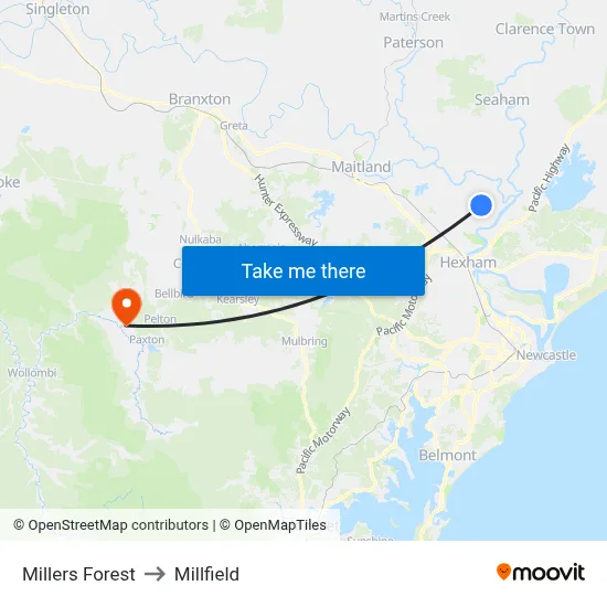 Millers Forest to Millfield map