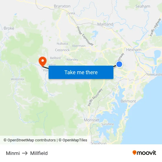 Minmi to Millfield map