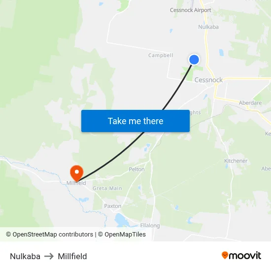 Nulkaba to Millfield map