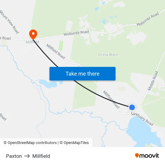 Paxton to Millfield map