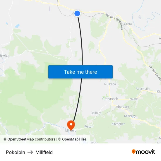 Pokolbin to Millfield map
