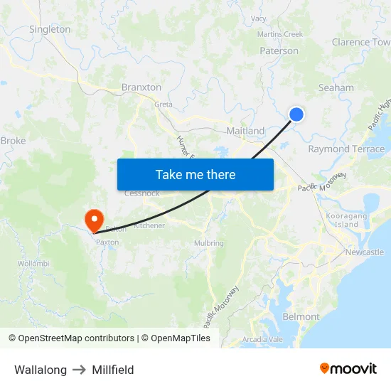 Wallalong to Millfield map