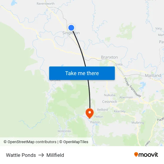 Wattle Ponds to Millfield map