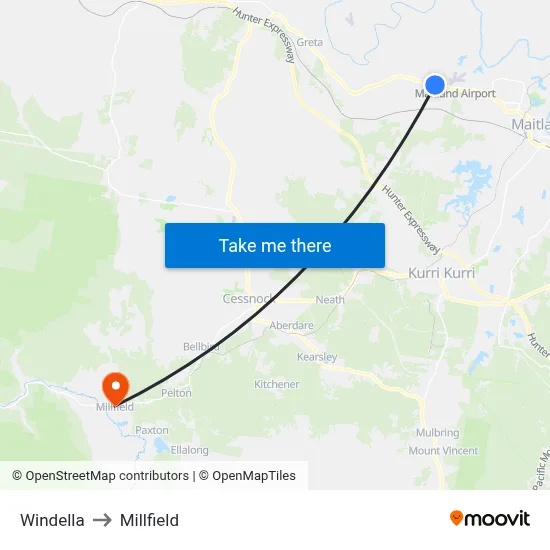 Windella to Millfield map