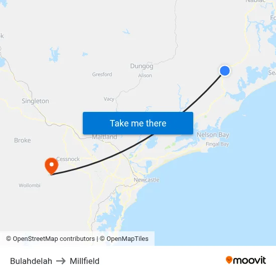 Bulahdelah to Millfield map