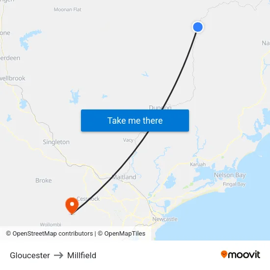 Gloucester to Millfield map