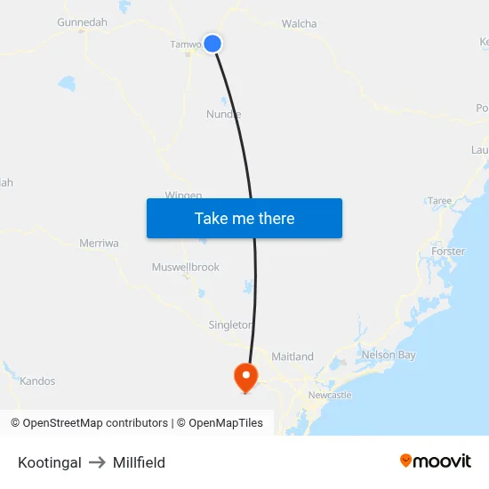 Kootingal to Millfield map