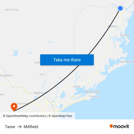 Taree to Millfield map