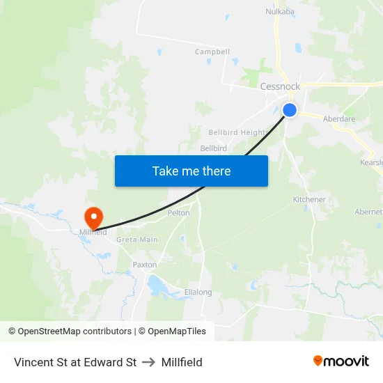 Vincent St at Edward St to Millfield map