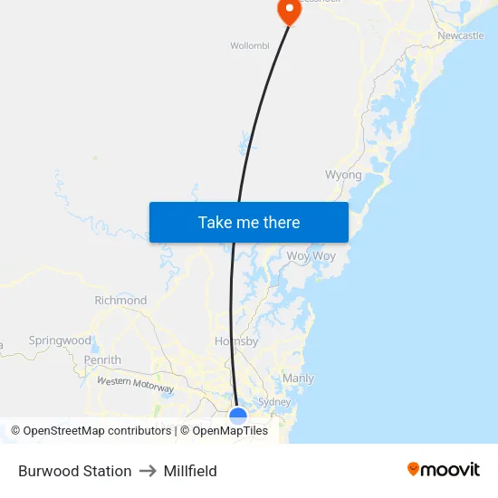 Burwood Station to Millfield map
