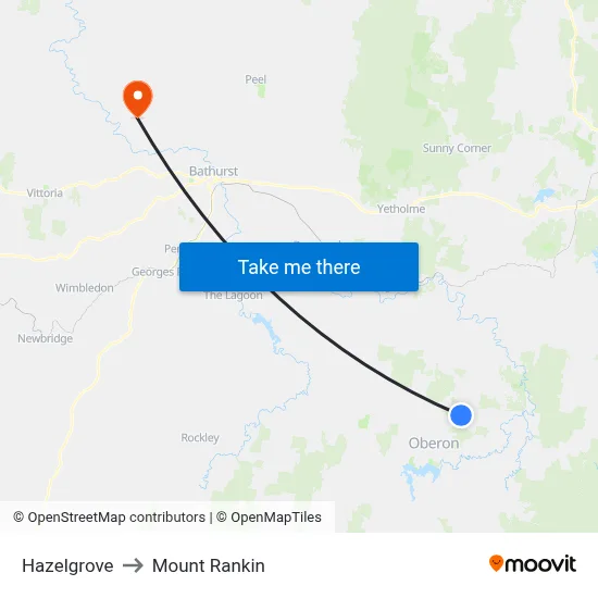 Hazelgrove to Mount Rankin map