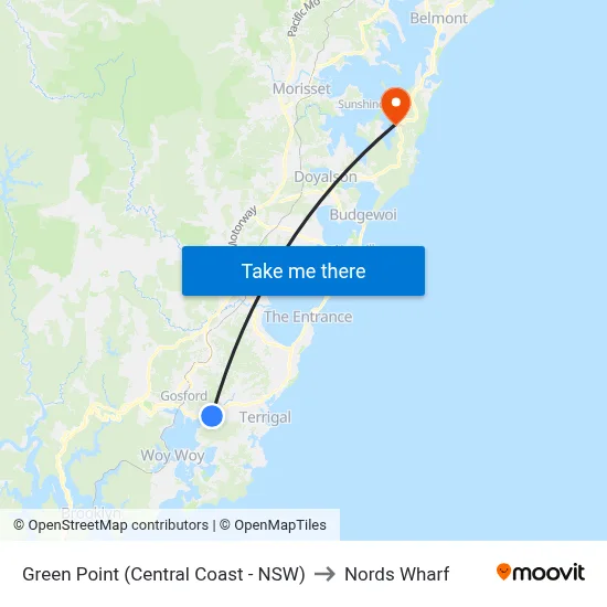 Green Point (Central Coast - NSW) to Nords Wharf map