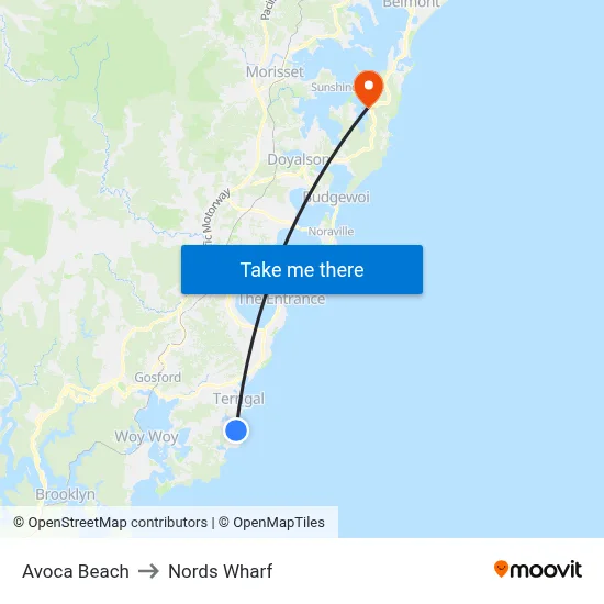 Avoca Beach to Nords Wharf map