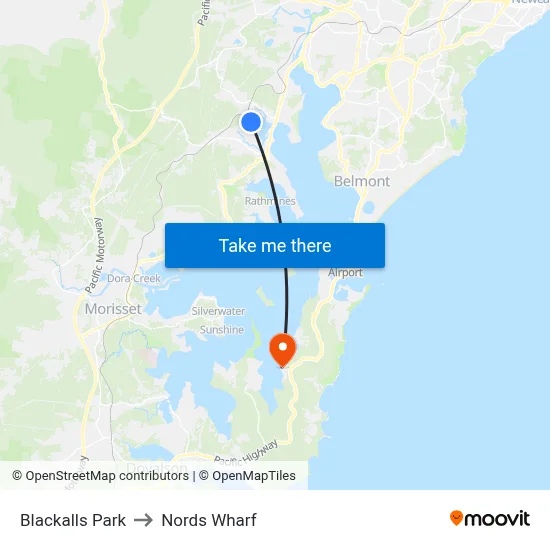 Blackalls Park to Nords Wharf map