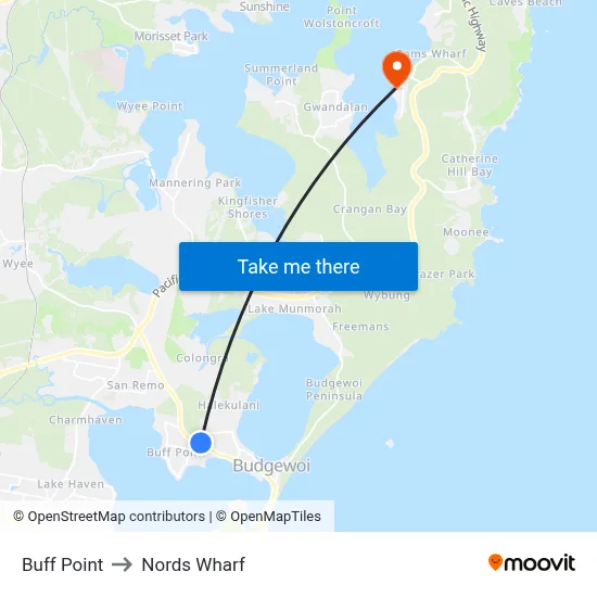 Buff Point to Nords Wharf map