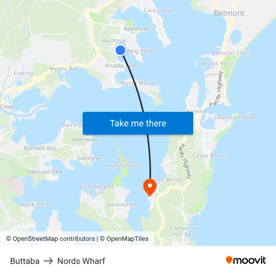 Buttaba to Nords Wharf map