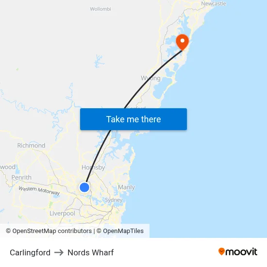 Carlingford to Nords Wharf map
