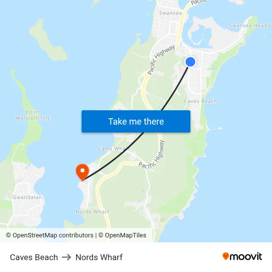 Caves Beach to Nords Wharf map