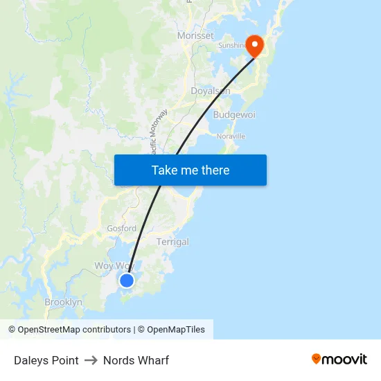 Daleys Point to Nords Wharf map
