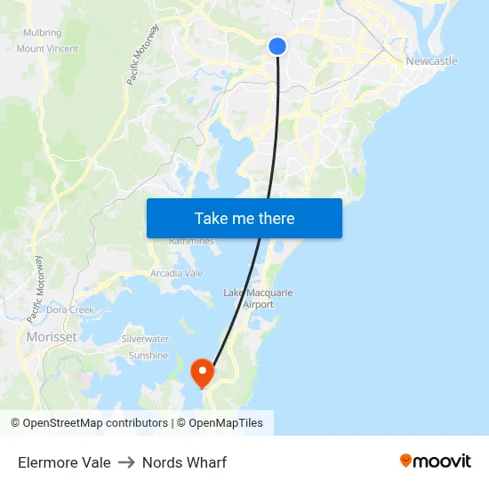 Elermore Vale to Nords Wharf map