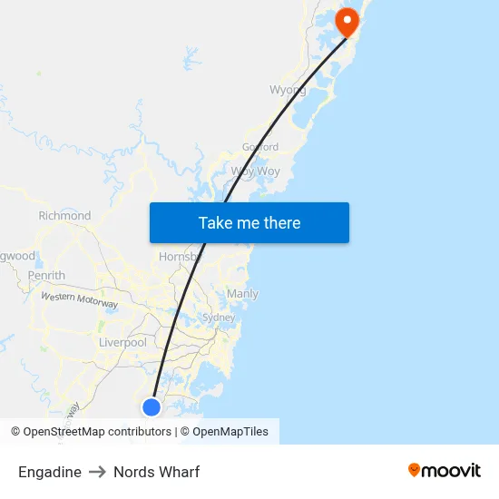 Engadine to Nords Wharf map