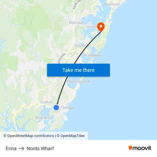 Erina to Nords Wharf map