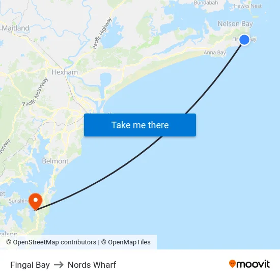 Fingal Bay to Nords Wharf map