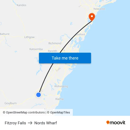 Fitzroy Falls to Nords Wharf map