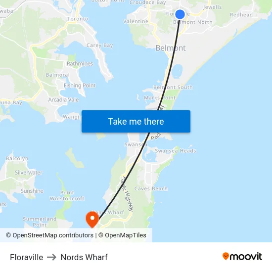 Floraville to Nords Wharf map