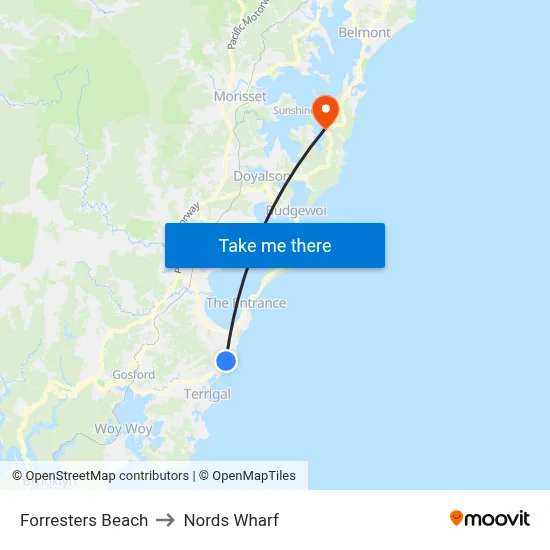 Forresters Beach to Nords Wharf map