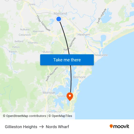 Gillieston Heights to Nords Wharf map