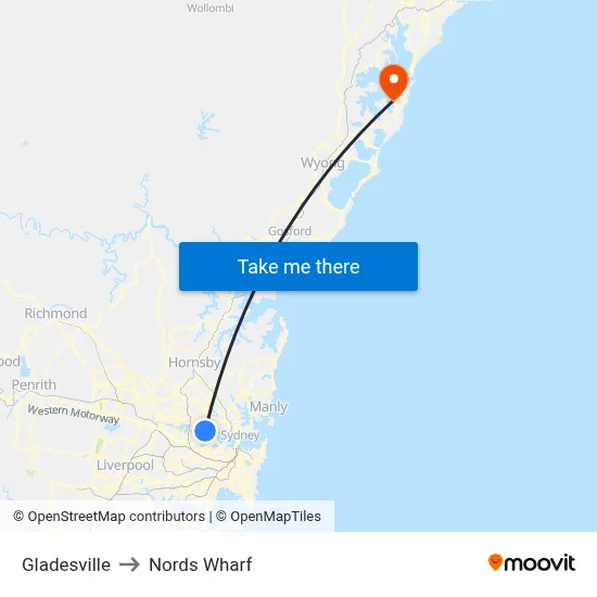 Gladesville to Nords Wharf map