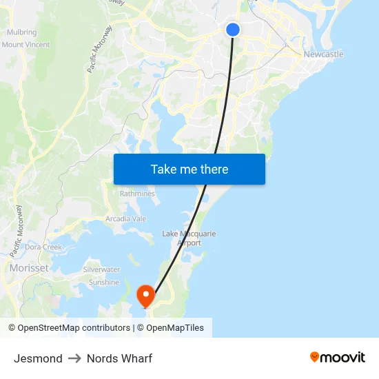 Jesmond to Nords Wharf map