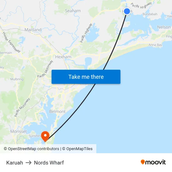Karuah to Nords Wharf map