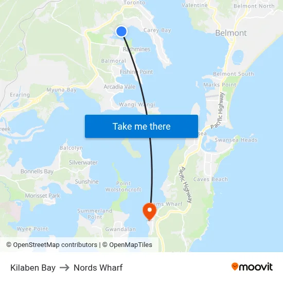 Kilaben Bay to Nords Wharf map