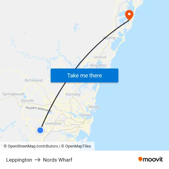 Leppington to Nords Wharf map
