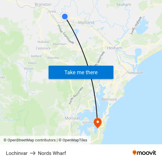 Lochinvar to Nords Wharf map