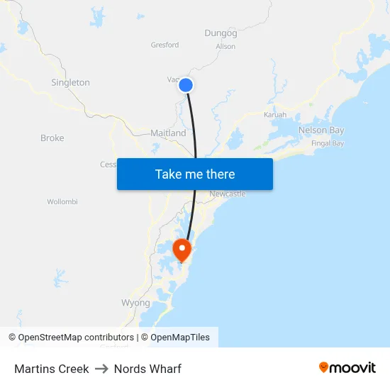 Martins Creek to Nords Wharf map